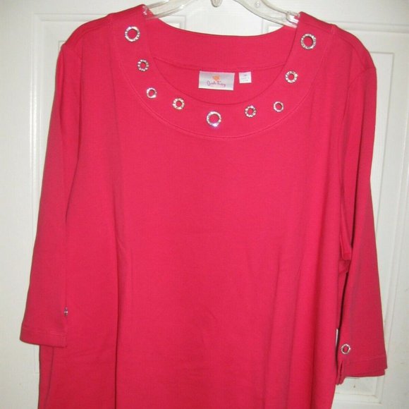 NWT QUACKER FACTORY RED RHINESTONE GROMMET TOP XXS - Picture 1 of 9